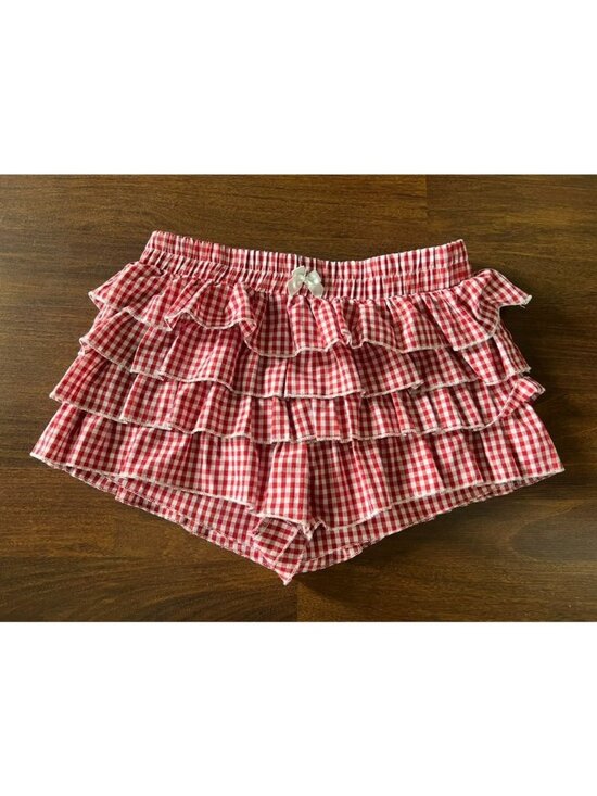 SHEIN Pants - SHEIN Womens XL Red Gingham Ruffle Shorts Elastic Waist Bow Summer
